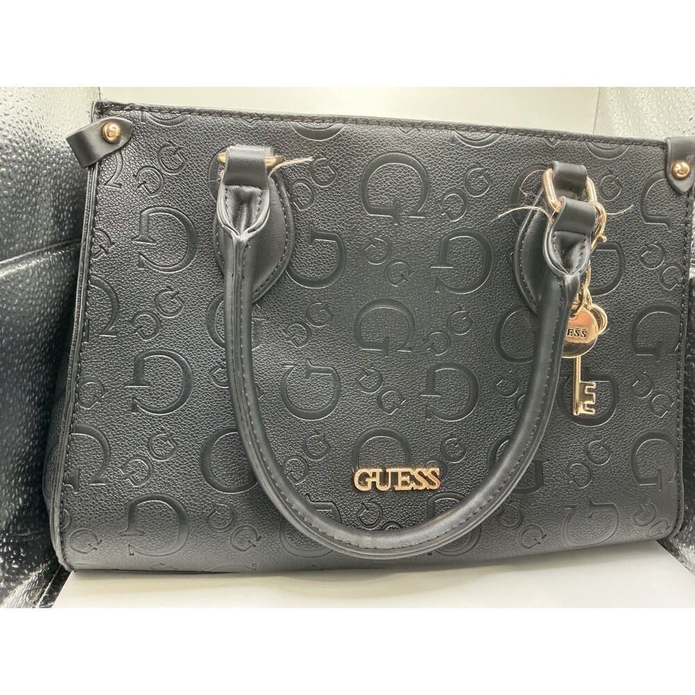Guess Black Embossed Logo Handbag with Adjustable Strap